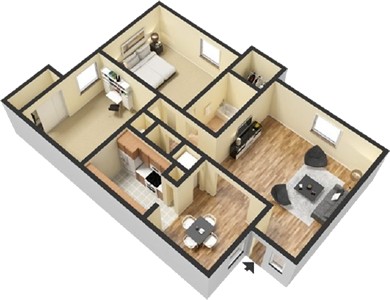 Two Bedroom / One Bath - 977 Sq. Ft.*