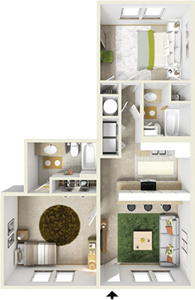 B - Two Bedroom / Two Bath - 1,070 Sq. Ft.*