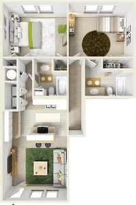 A - Two Bedroom / Two Bath - 1,070 Sq. Ft.*
